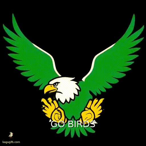 Eagle logo with green wings and yellow talons clapping its claws together in a celebratory motion against a dark background.