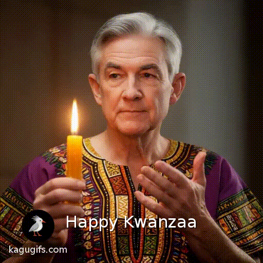 Jerome Powell, dignified man with silver-gray hair and composed expression, wearing a vibrant patterned dashiki with traditional geometric designs, holding a glowing candle upright in his hand, gesturing thoughtfully with the candle's warm light illuminating his face.