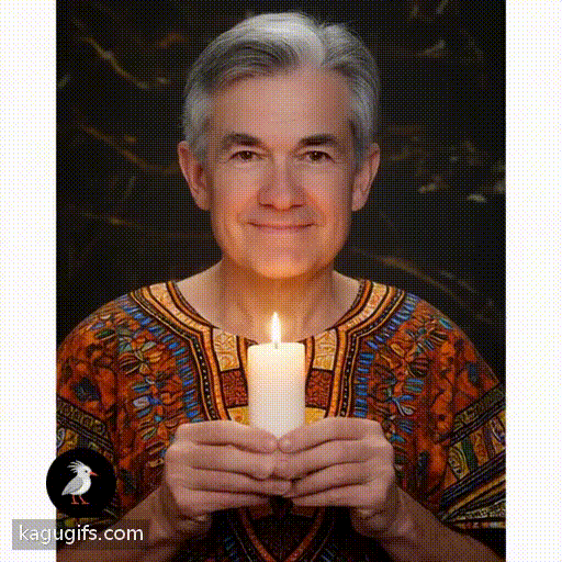 Jerome Powell, distinguished gentleman with neatly combed salt-and-pepper hair, warm brown eyes, wearing a vibrant patterned dashiki, gently holding a lit candle, his expression calm and focused as he steadies the flickering flame.